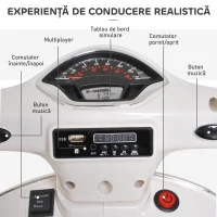 HOMCOM Motocicletă Electrică pentru Copii, 6V cu Muzică, Lumini și Sunete, 102x50,5x75,5 cm, Alb(m-4)