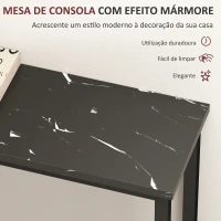 HOMCOM Mesa Consola Moderna Consola de Entrada Estreita com Superfície com Efeito Mármore e Estrutura de Metal 100x20x66 cm Preto(m-4)