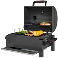 Outsunny Kohlegrill mit Deckel, Warmhalterost, Aschefach, Thermometer, rostfrei, 67 x 53 x 55cm, Schwarz/Rot(m-1)