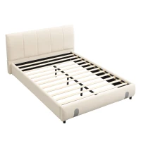 4ft6 Upholstered Double Bed with Durable Frame, Soft Headboard, Sturdy Slats, Velvet Bed for Adults, Teenagers, 213L x 152W x 89H cm, White(m-13)