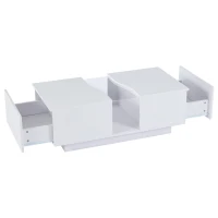 Modern Coffee Table with 2 Storage Drawers, High Gloss Finish, Customisable LED Lights, Ideal for Living Room, 100L x 50W x 35H cm, White(m-12)