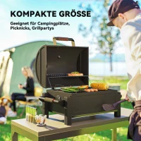 Outsunny Kohlegrill mit Deckel, Warmhalterost, Aschefach, Thermometer, rostfrei, 67 x 53 x 55cm, Schwarz/Rot(m-7)