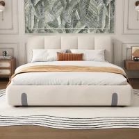 4ft6 Upholstered Double Bed with Durable Frame, Soft Headboard, Sturdy Slats, Velvet Bed for Adults, Teenagers, 213L x 152W x 89H cm, White(m-1)