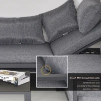 Outsunny 3-tlg. Gartengarnitur Gartenmöbel-Set mit Breitem Sitz, 4-stufig verstellbar Gartenliege Gartenset Sitzgruppe mit Beistelltisch Sofa mit Kissen Outdoor Aluminium Grau(m-5)