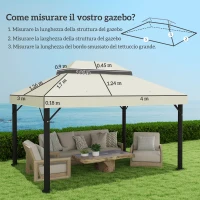 Outsunny Copertura per Gazebo da Giardino 3x4 m a 2 Livelli in Tessuto Oxford 600D con Fori di Drenaggio, Bianco Crema(m-3)