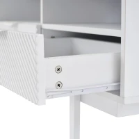 Modern Bohemian TV Entertainment Center with Cabinet and Drawers, Geometric Lines TV Stand for 90 Inch TVs, 200L x 40W x 51H cm, White(m-11)