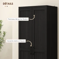 HOMCOM Buffet cuisine, meuble cuisine rangement avec double porte et 2 étagères réglables, 60 x 40 x 160 cm, noir(m-7)