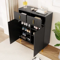 Elegant Sideboard with Adjustable Shelves, Gold-Plated Details, Shoe Cabinet with Push-to-Open Design, 83L x 35W x 101H cm, Black(m-6)