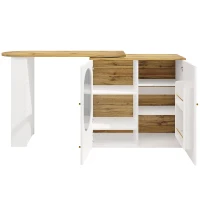 360° Rotating Bar Table with Storage Shelves, Metal Handles, Multi-Functional Dining Table and Sideboard, 204L x 39W x 105H cm, White(m-14)
