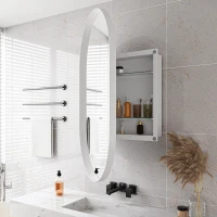 Armoire murale avec miroir ovale, armoire à miroir avec espace de rangement pour salle de bain, salon et chambre, 85x51,5x12 cm, Blanc(m-4)