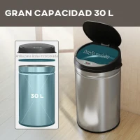 HOMCOM Cubo de Basura Cocina Automático 30 L Sensor Infrarrojo Cierre Automático Antihuellas Acero Inoxidable Plata(m-5)