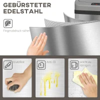 HOMCOM 48 L Sensor-Prullenbak voor Keuken of Kantoor, Automatische Sluitfunctie, Roestvrij Staal, Zilverkleurig(m-5)