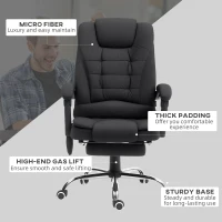 Vinsetto Office Chair with 6 Point Massage and Back Heat, Microfibre Desk Chair with Footrest Adjustable Height and Swivel Wheels, Back Reclining, Full Black(m-8)