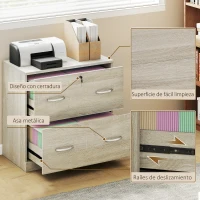 Vinsetto Cajonera de Escritorio con 2 Cajones con Guías para Carpetas Colgantes para A4 Cerradura y 2 Llaves 77x42x72 cm Natural(m-6)