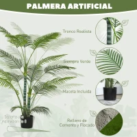 HOMCOM Planta Artificial Decorativa 170 cm Palmera Artificial con Maceta y Hojas para Interior Verde(m-4)