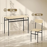 HOMCOM Set de Masă Rectangulară și 4 Scaune, Negru și Culoare Lemn(m-3)