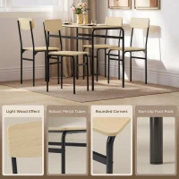 HOMCOM Set de Masă Rectangulară și 4 Scaune, Negru și Culoare Lemn(m-5)