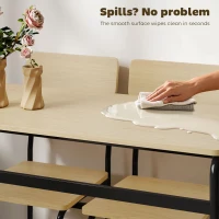 HOMCOM Set de Masă Rectangulară și 4 Scaune, Negru și Culoare Lemn(m-6)