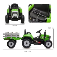 HOMCOM Elektrische kinderauto, kindertractor, inclusief ouderlijke afstandsbediening, maximale snelheid van 6 km/u, groen + zwart(m-3)