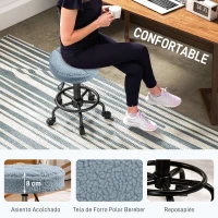 HOMCOM Taburete Giratorio Redondo Taburete con Ruedas Altura Regulable 50-66 cm Asiento Tapizado en Tejido de Borreguito Azul(m-5)
