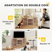 PawHut Cage d'angle pour chien, table d'appoint, avec porte rotative, pour petits et moyens chiens 113 x 80 x 64 cm, chêne(m-4)