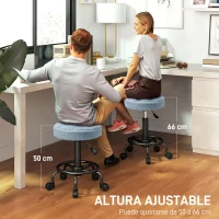 HOMCOM Taburete Giratorio Redondo Taburete con Ruedas Altura Regulable 50-66 cm Asiento Tapizado en Tejido de Borreguito Azul(m-4)