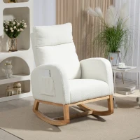 HOMCOM Schommelstoel, Relaxstoel, Dikke Vulling, Knusse Bekleding, Houten Frame, tot 120 kg Draagvermogen, Crèmewit(m-11)