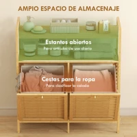 HOMCOM Mueble Ropa Sucia de Bambú 2 Bolsas de Ropa Extraíbles y Lavables con Asa 2 Estantes Abiertos 82x33x88 cm Natural(m-4)