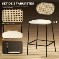 HOMCOM Juego de 2 Altos de Cocina con Respaldo de Ratán Asiento de PU Marco de Acero y Reposapiés Beige(m-4)