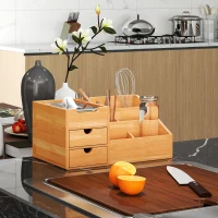 HOMCOM Organizator Birou cu 2 Sertare și 7 Compartimente din Bambus 33x20.5x15.5 cm(m-8)