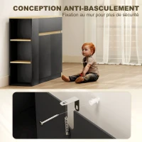 HOMCOM Buffet meuble de rangement avec 2 tiroirs 3 étagères ouvertes et placard 2 portes 110 x 29,5 x 82 cm noir(m-6)