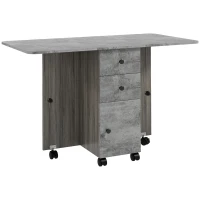 HOMCOM Tavolo Pieghevole con 2 Cassetti e Armadietto, 6 Rotelle e Freni, 120x60x76.5 cm, Grigio Legno e Roccia(m-10)
