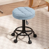 HOMCOM Taburete Giratorio Redondo Taburete con Ruedas Altura Regulable 50-66 cm Asiento Tapizado en Tejido de Borreguito Azul(m-7)