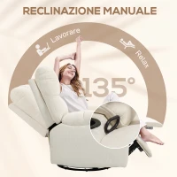 HOMCOM Poltrona Reclinabile 135° con Portabicchieri e Poggiapiedi, in Tessuto Effetto Lino, 88x96x108 cm, Beige(m-4)