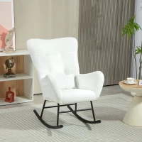 HOMCOM Schommelstoel met Zachte Bekleding, Lendenkussen, Antislip, tot 120 kg, Wit(m-10)