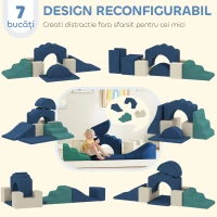 AIYAPLAY Set 7 Blocuri Construcții Moi Copii Până la 3 Ani în Catifea Albastru(m-4)