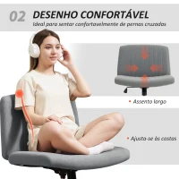 HOMCOM Cadeira de Escritório sem Apoio para os Braços Função Basculante e Altura Ajustável 61x64x76-86 cm Cinzento(m-5)