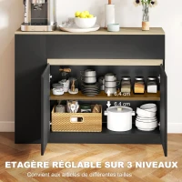 HOMCOM Buffet meuble de rangement avec 2 tiroirs 3 étagères ouvertes et placard 2 portes 110 x 29,5 x 82 cm noir(m-5)
