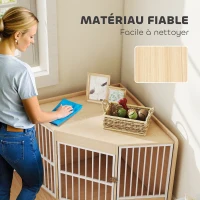 PawHut Cage d'angle pour chien, table d'appoint, avec porte rotative, pour petits et moyens chiens 113 x 80 x 64 cm, chêne(m-7)