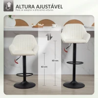 HOMCOM Conjunto de 2 Bancos de Bar Giratórios Bancos Altos de Cozinha com Altura Ajustável 50,5x50x87-107 cm Creme(m-4)