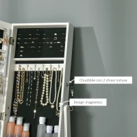 HOMCOM Armadietto Portagioielli con Specchio, Serratura e Organizer per Anelli, Collane e Orecchini, Bianco(m-6)