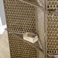 HOMCOM Biombo interior separador de ambientes 4 paneles 2 estantes madera de pino trenzada fibras de papel 181x180 cm Marrón(m-5)