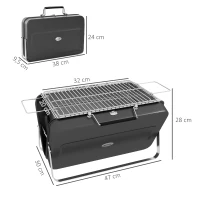 Outsunny Mini barbacoa de carbón BBQ portátil con carcasa de maleta barbacoa de mesa plegable para jardín, camping, picnic Negro(m-3)