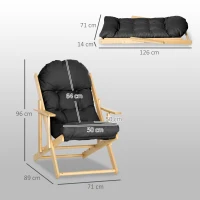 HOMCOM Sillón Chaise de Salón Plegable e inclinable en Madera Sillón Relax Confortable con Cojín capitoné grueso(m-3)