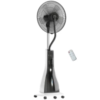 HOMCOM Ventilador con Función de Niebla, Giratorio 75 Grados, 3 Velocidades, 3 Modos, Tanque de 3 Litros, Negro+Blanco(m-6)