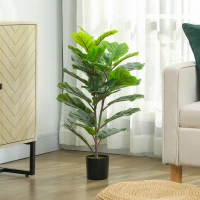 HOMCOM Planta Artificial Ficus Lyrata de 80 cm de Altura para Interiores con Maceta, Decoración para Hogar y Oficina, Verde(m-4)