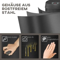 HOMCOM 50 Liter Sensor-Mülleimer mit Soft-Close-Funktion, berührungsfreier Abfalleimer aus Edelstahl für hygienische Küchen(m-6)