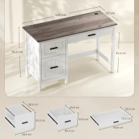 HOMCOM Escritorio Rústico 120x50 cm Mesa de Escritorio con 3 Cajones y Encimera con Efecto Madera Blanco(m-3)
