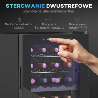 HOMCOM Mała Chłodziarka do Wina, Mini-Lodówka na 28 Butelki, 74 Litrów Pojemności, Drzwi ze Szkła, Oświetlenie LED, Ekran Dotykowy(m-4)