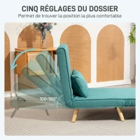 HOMCOM Fauteuil convertible 1 place canapé-lit clic-clac 3 en 1 avec dossier réglable en 5 positions, oreiller inclus, vert(m-6)